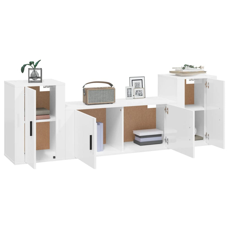 3 Piece TV Cabinet Set High Gloss White Engineered Wood Payday Deals