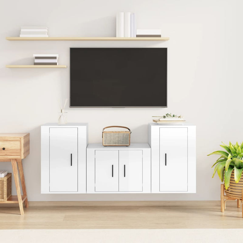 3 Piece TV Cabinet Set High Gloss White Engineered Wood Payday Deals