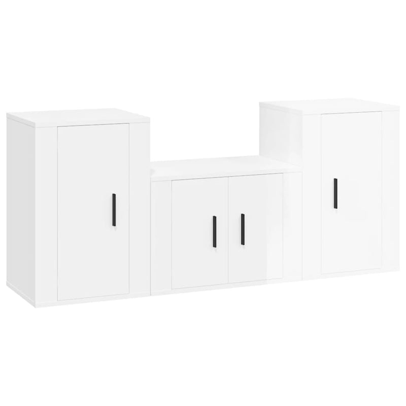 3 Piece TV Cabinet Set High Gloss White Engineered Wood Payday Deals