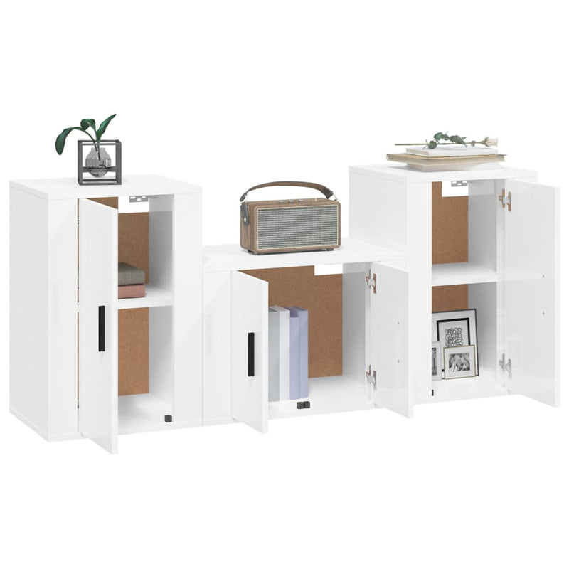 3 Piece TV Cabinet Set High Gloss White Engineered Wood Payday Deals