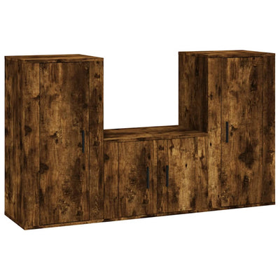 3 Piece TV Cabinet Set Smoked Oak Engineered Wood Payday Deals