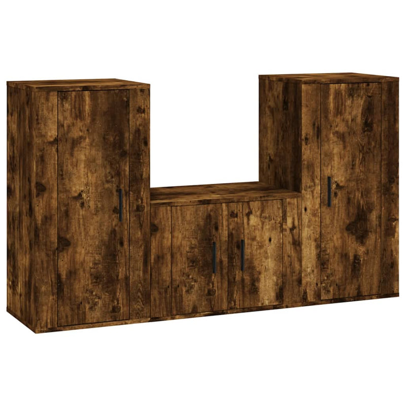 3 Piece TV Cabinet Set Smoked Oak Engineered Wood Payday Deals