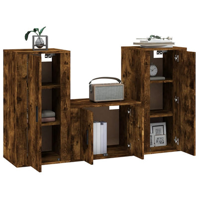 3 Piece TV Cabinet Set Smoked Oak Engineered Wood Payday Deals