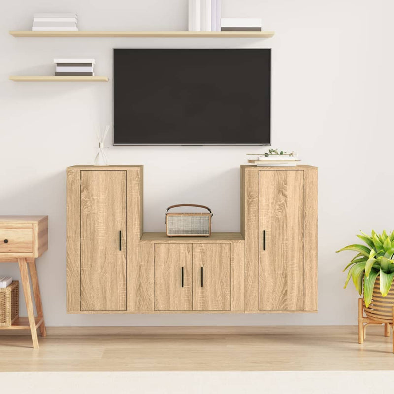 3 Piece TV Cabinet Set Sonoma Oak Engineered Wood Payday Deals