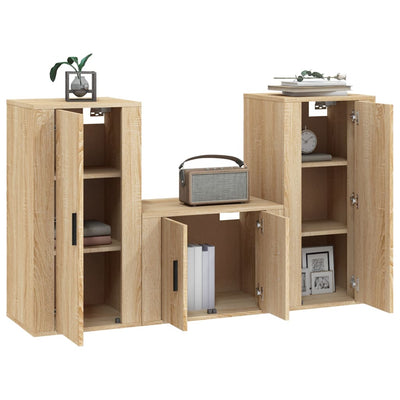 3 Piece TV Cabinet Set Sonoma Oak Engineered Wood Payday Deals