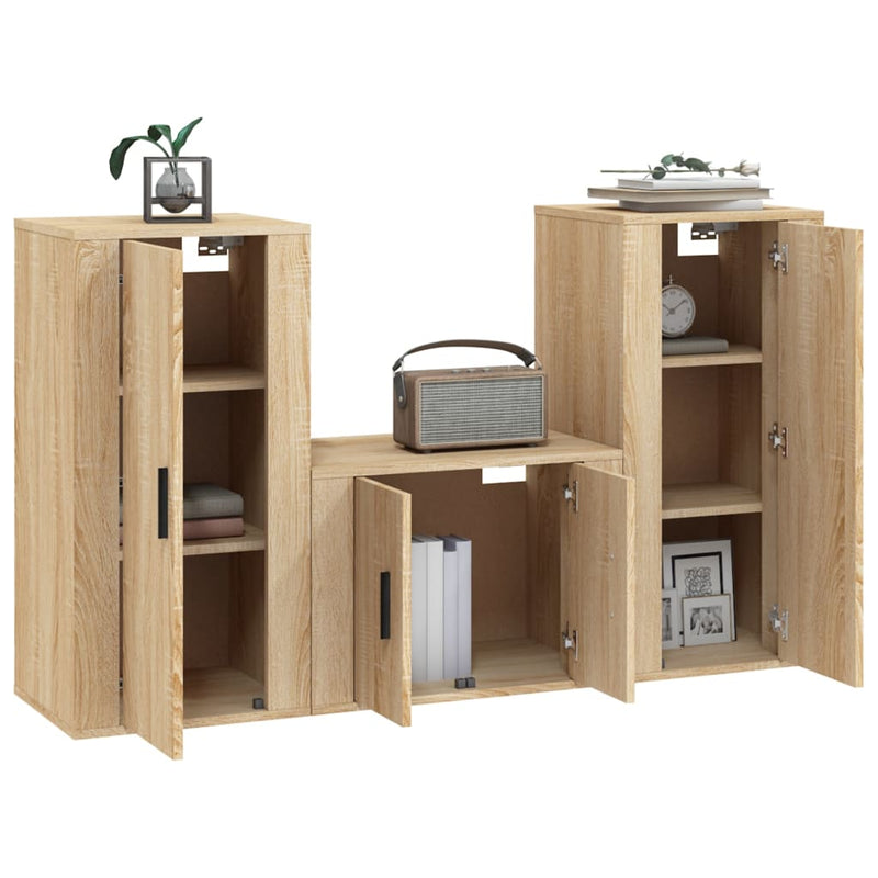 3 Piece TV Cabinet Set Sonoma Oak Engineered Wood Payday Deals