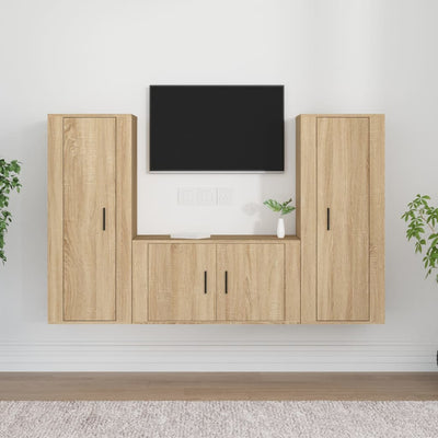 3 Piece TV Cabinet Set Sonoma Oak Engineered Wood Payday Deals