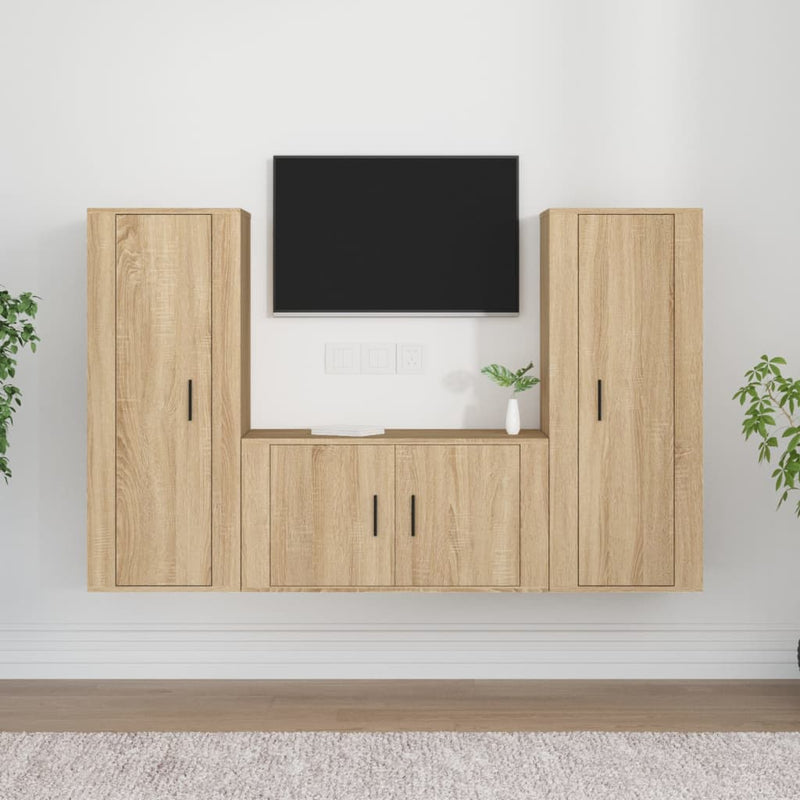 3 Piece TV Cabinet Set Sonoma Oak Engineered Wood Payday Deals