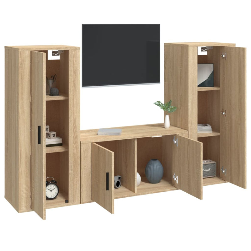 3 Piece TV Cabinet Set Sonoma Oak Engineered Wood Payday Deals