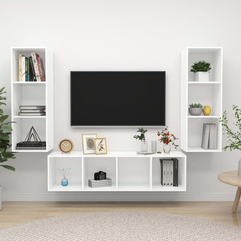 3 Piece TV Cabinet Set White Engineered Wood Payday Deals