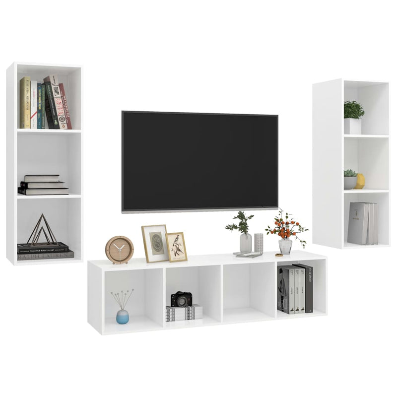 3 Piece TV Cabinet Set White Engineered Wood Payday Deals