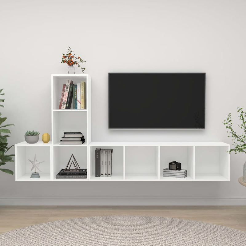 3 Piece TV Cabinet Set White Engineered Wood Payday Deals