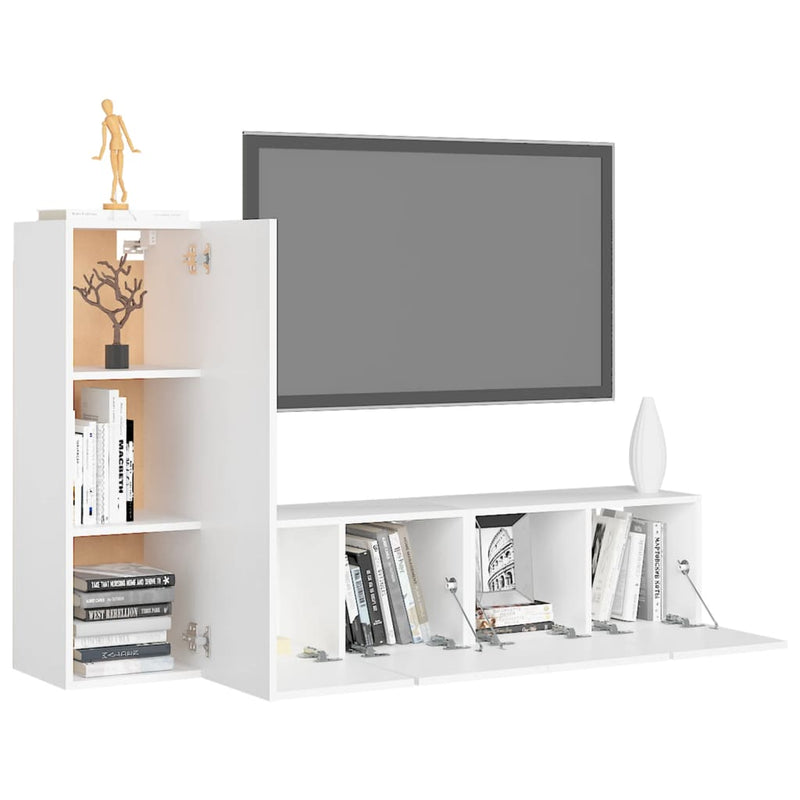 3 Piece TV Cabinet Set White Engineered Wood Payday Deals