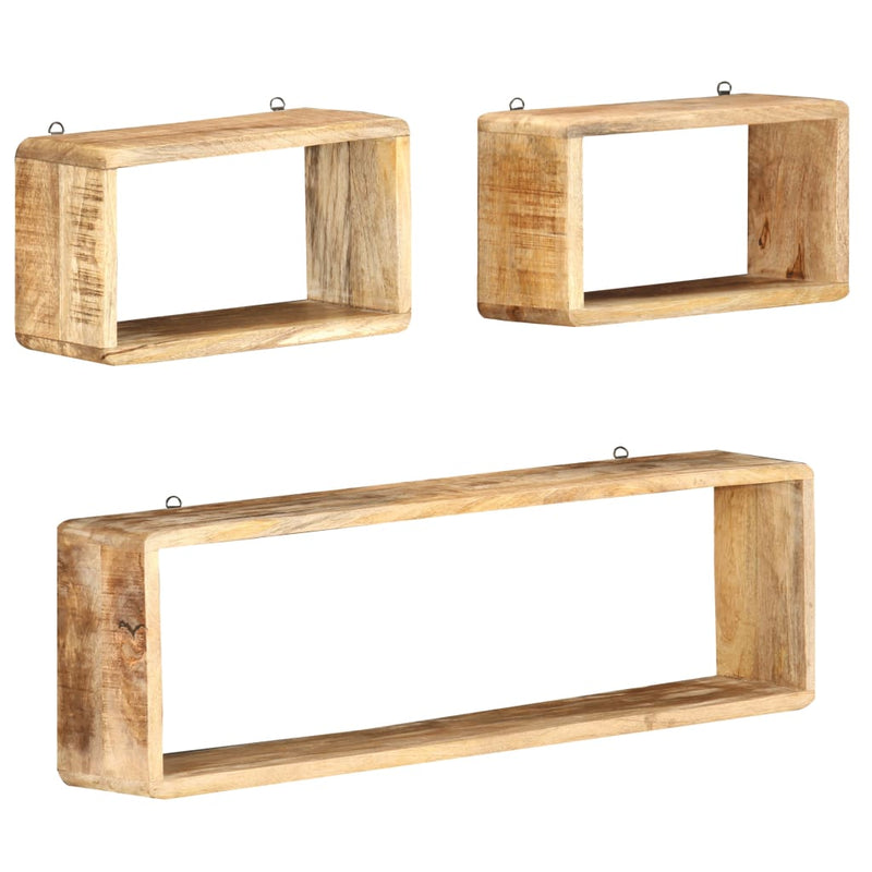3 Piece Wall Cube Shelf Set Soild Mango Wood Payday Deals