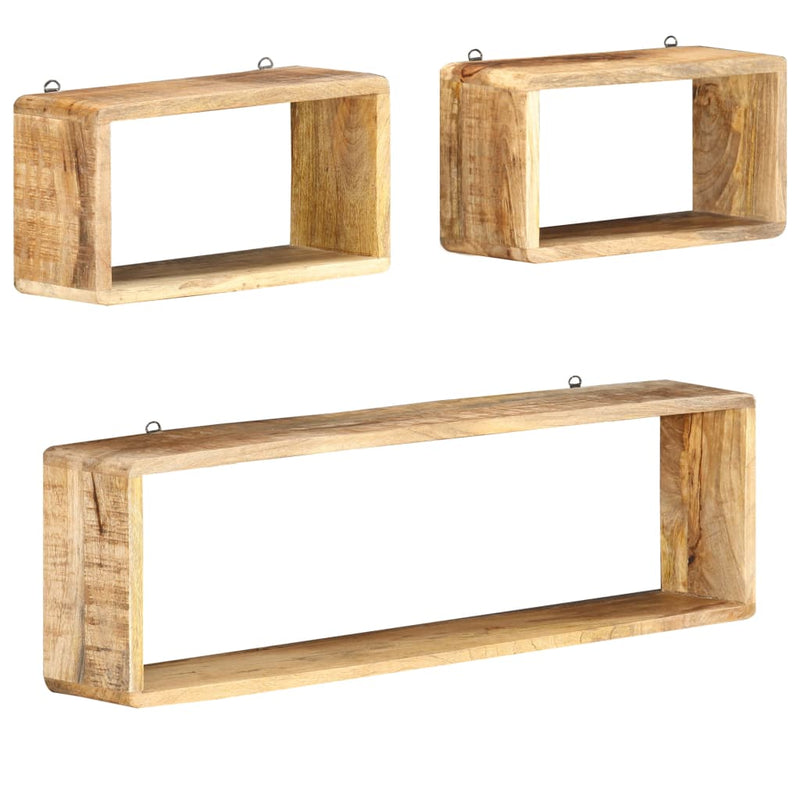 3 Piece Wall Cube Shelf Set Soild Mango Wood Payday Deals