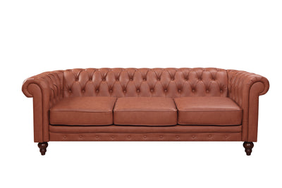 3 Seater Brown Sofa Lounge Chesterfireld Style Button Tufted in Faux Leather Payday Deals