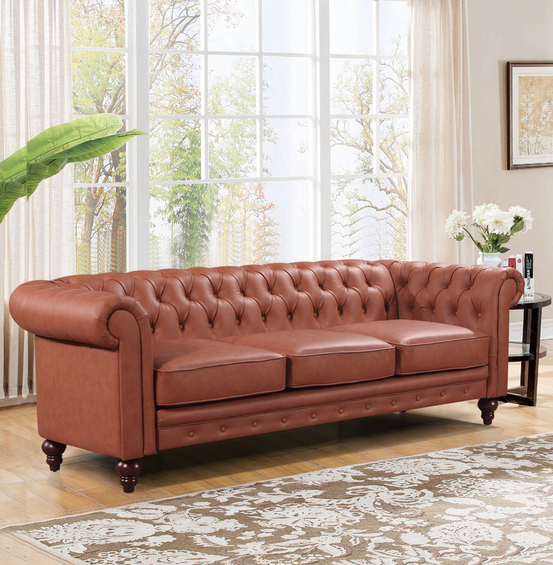 3 Seater Brown Sofa Lounge Chesterfireld Style Button Tufted in Faux Leather Payday Deals