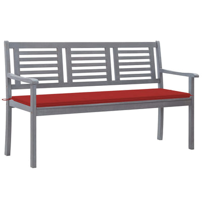 3-Seater Garden Bench with Cushion 150 cm Grey Eucalyptus Wood Payday Deals
