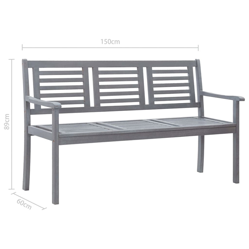 3-Seater Garden Bench with Cushion 150 cm Grey Eucalyptus Wood Payday Deals