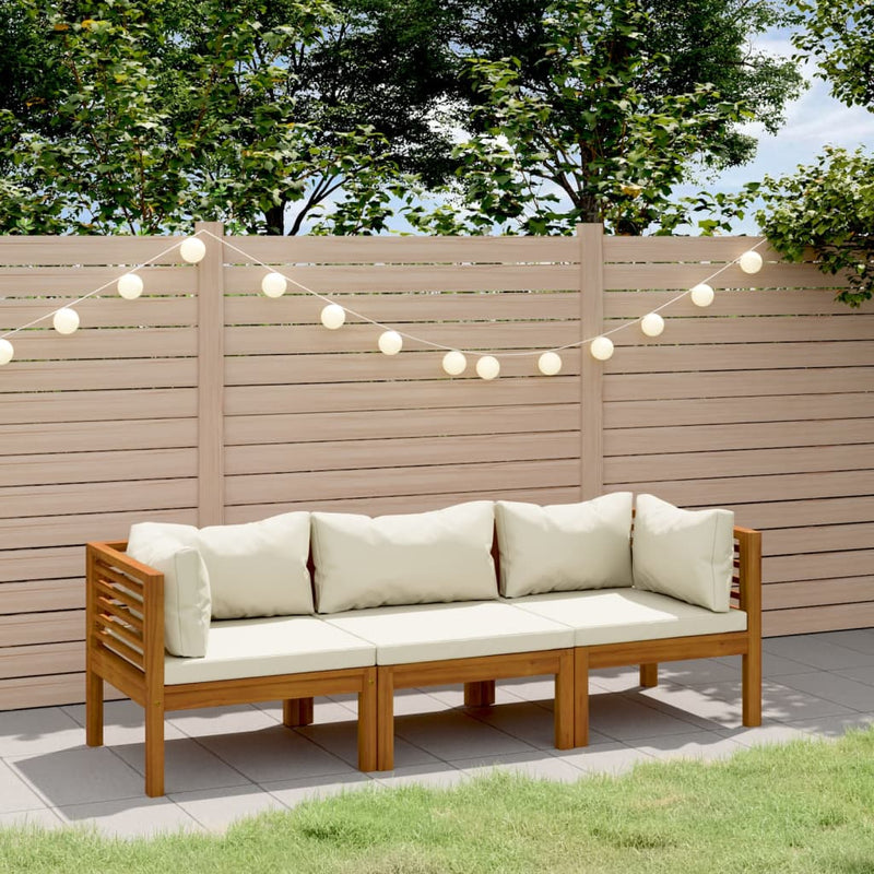 3-Seater Garden Sofa with Cream Cushion Solid Acacia Wood Payday Deals