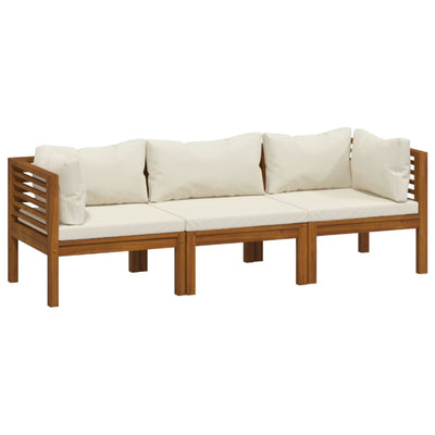3-Seater Garden Sofa with Cream Cushion Solid Acacia Wood Payday Deals