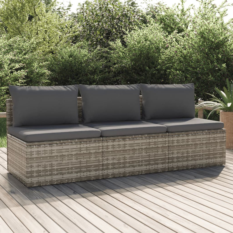 3-Seater Garden Sofa with Cushions Grey Poly Rattan Payday Deals