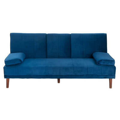 3 Seater Sofa Bed Couch with Cup Holder Velvet Navy Payday Deals