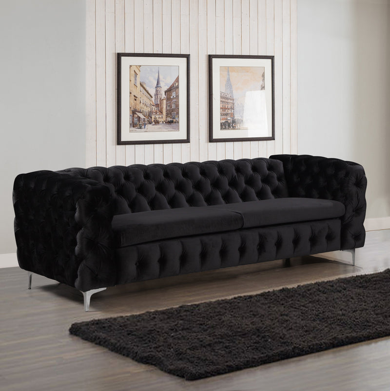 3 Seater Sofa Classic Button Tufted Lounge in Black Velvet Fabric with Metal Legs Payday Deals