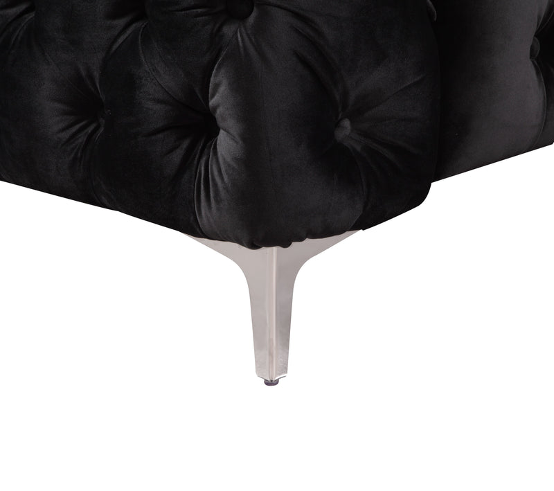 3 Seater Sofa Classic Button Tufted Lounge in Black Velvet Fabric with Metal Legs Payday Deals