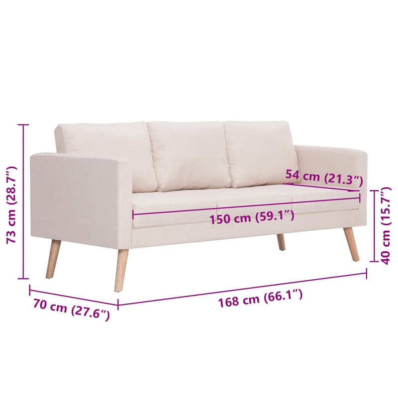 3-Seater Sofa Fabric Cream Payday Deals