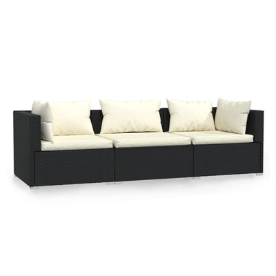 3-Seater Sofa with Cushions Black Poly Rattan Payday Deals