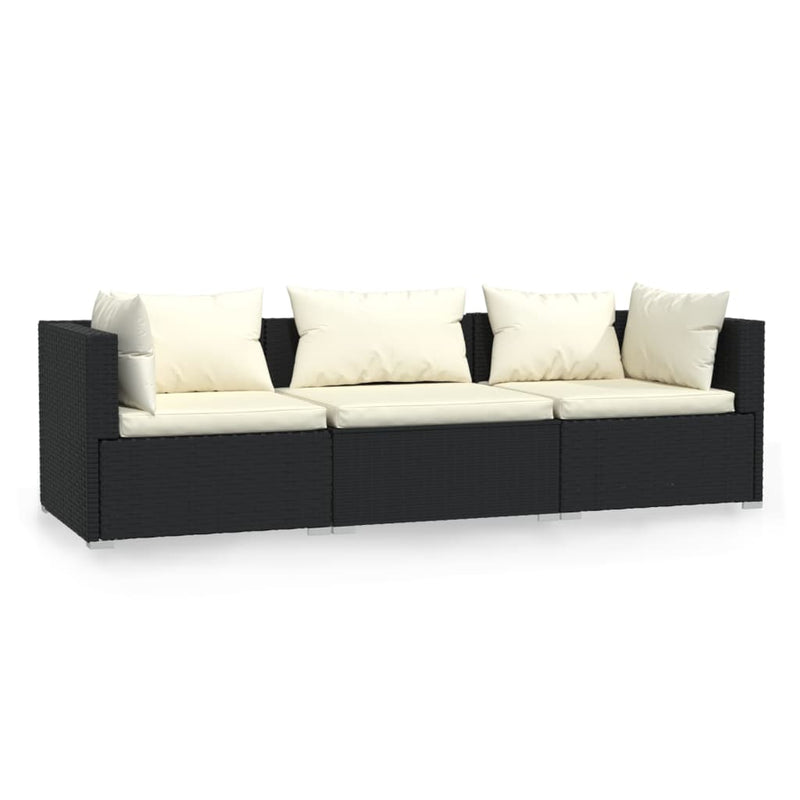 3-Seater Sofa with Cushions Black Poly Rattan Payday Deals
