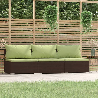 3-Seater Sofa with Cushions Brown Poly Rattan Payday Deals