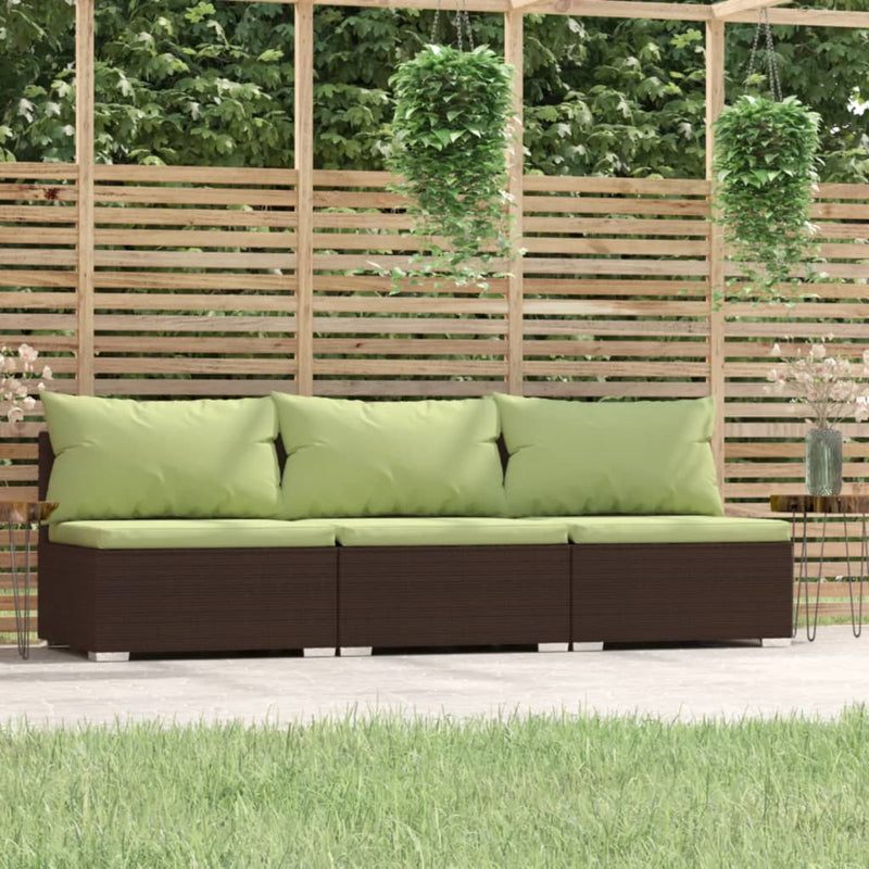 3-Seater Sofa with Cushions Brown Poly Rattan Payday Deals