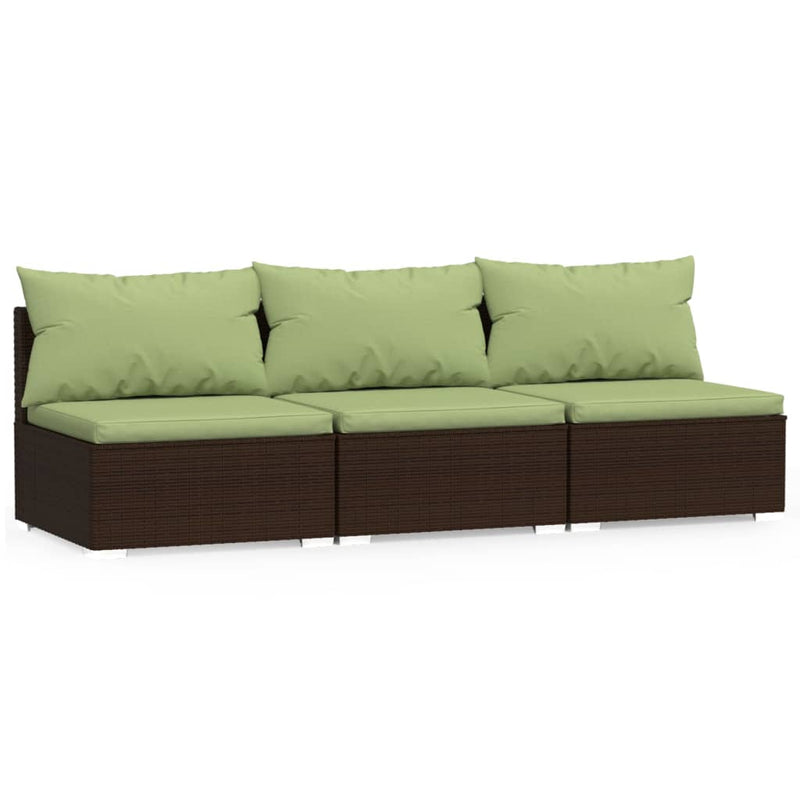 3-Seater Sofa with Cushions Brown Poly Rattan Payday Deals