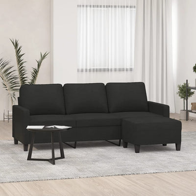 3-Seater Sofa with Footstool Black 180 cm Fabric Payday Deals
