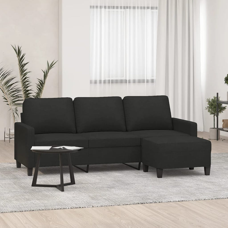 3-Seater Sofa with Footstool Black 180 cm Fabric Payday Deals