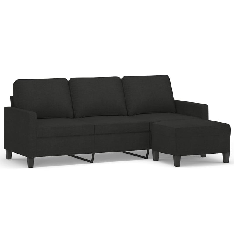 3-Seater Sofa with Footstool Black 180 cm Fabric Payday Deals