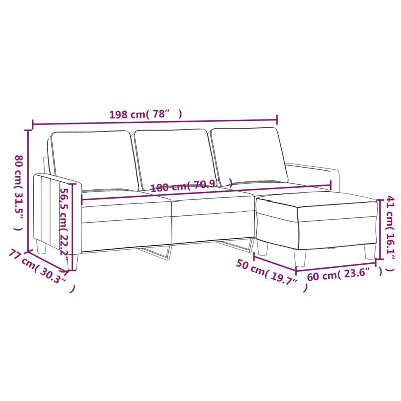 3-Seater Sofa with Footstool Black 180 cm Fabric Payday Deals