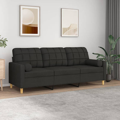 3-Seater Sofa with Throw Pillows Black 180 cm Fabric Payday Deals