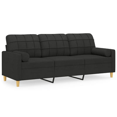 3-Seater Sofa with Throw Pillows Black 180 cm Fabric Payday Deals