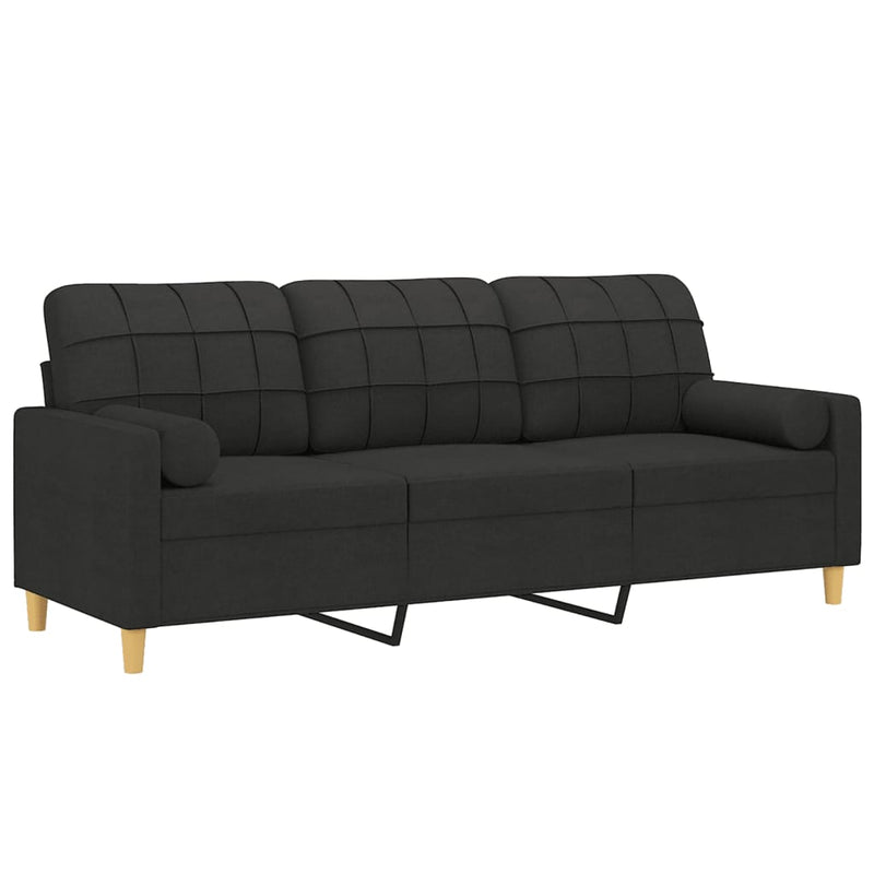 3-Seater Sofa with Throw Pillows Black 180 cm Fabric Payday Deals