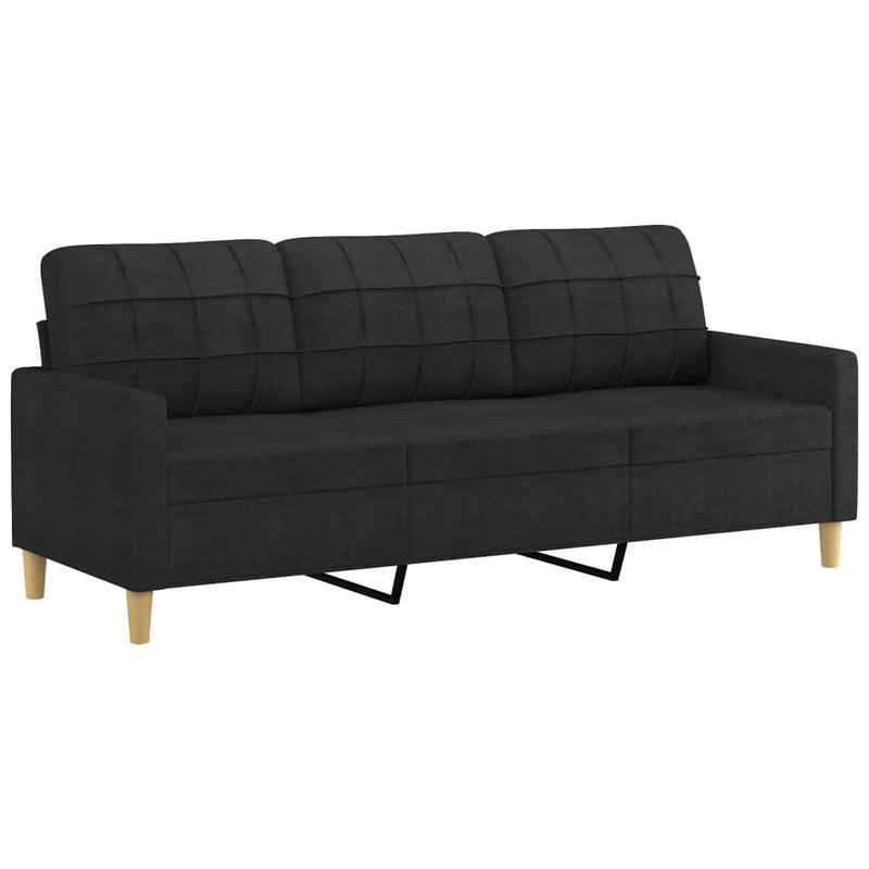 3-Seater Sofa with Throw Pillows Black 180 cm Fabric Payday Deals