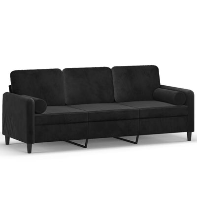 3-Seater Sofa with Throw Pillows Black 180 cm Velvet Payday Deals