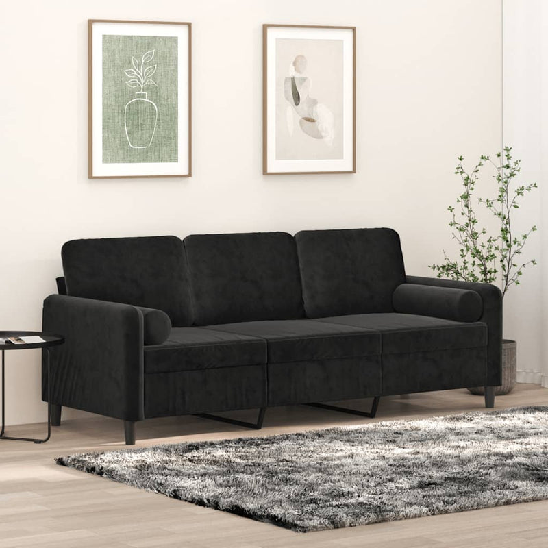 3-Seater Sofa with Throw Pillows Black 180 cm Velvet Payday Deals