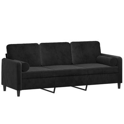 3-Seater Sofa with Throw Pillows Black 180 cm Velvet Payday Deals