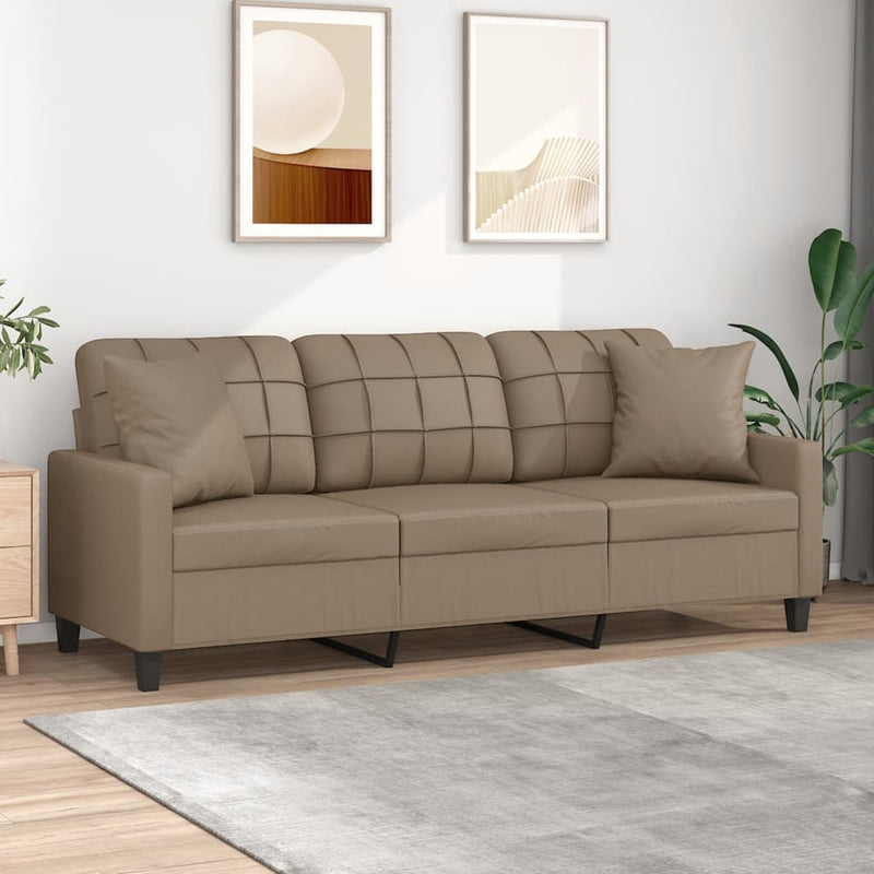 3-Seater Sofa with Throw Pillows Cappuccino 180 cm Faux Leather Payday Deals