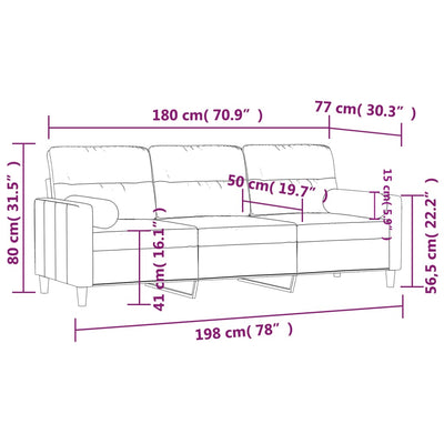 3-Seater Sofa with Throw Pillows Dark Grey 180 cm Fabric Payday Deals