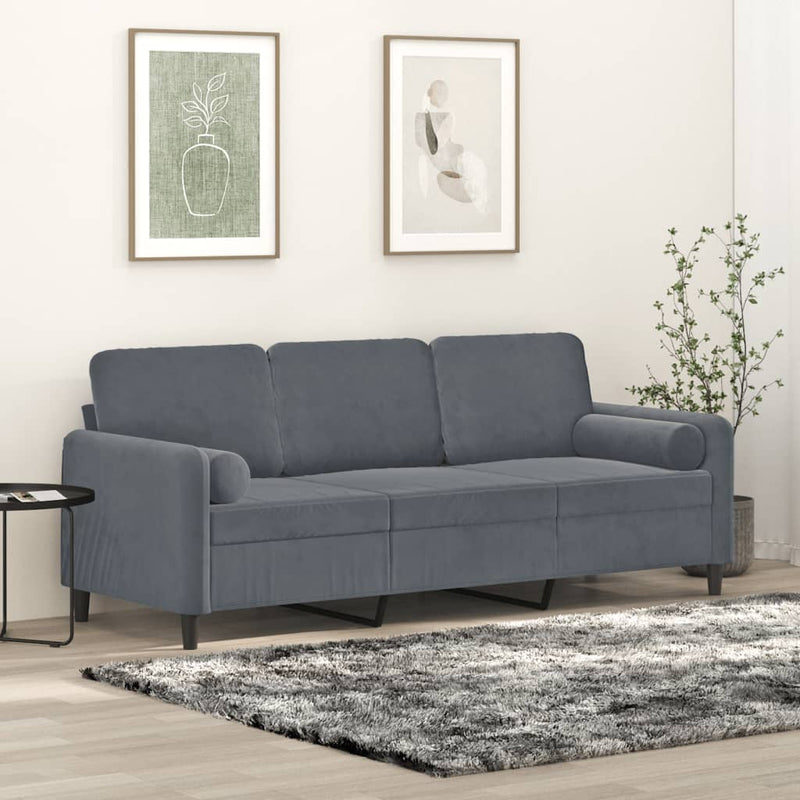 3-Seater Sofa with Throw Pillows Dark Grey 180 cm Velvet Payday Deals