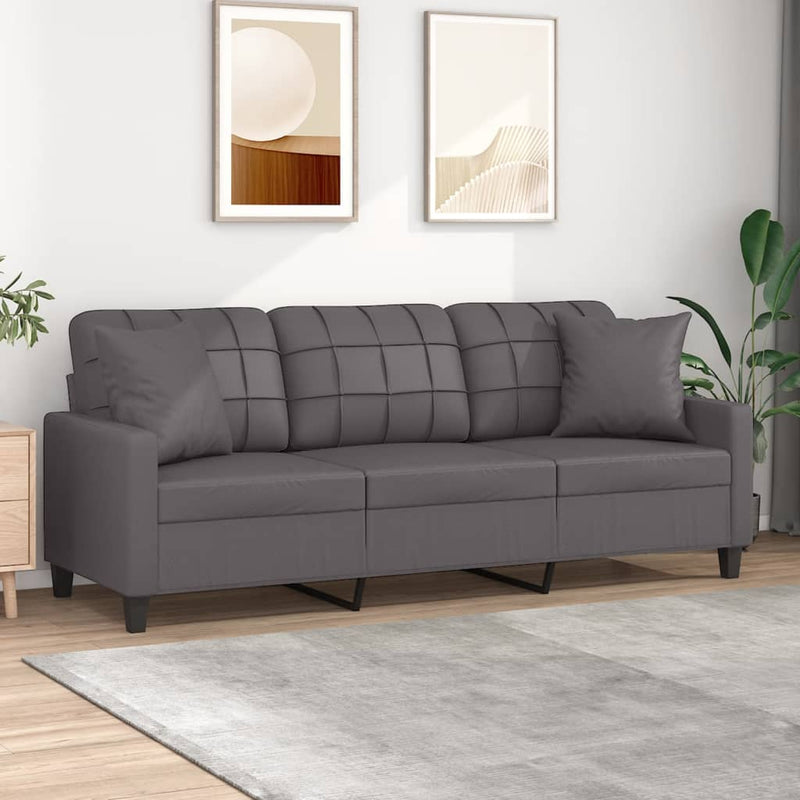 3-Seater Sofa with Throw Pillows Grey 180 cm Faux Leather Payday Deals